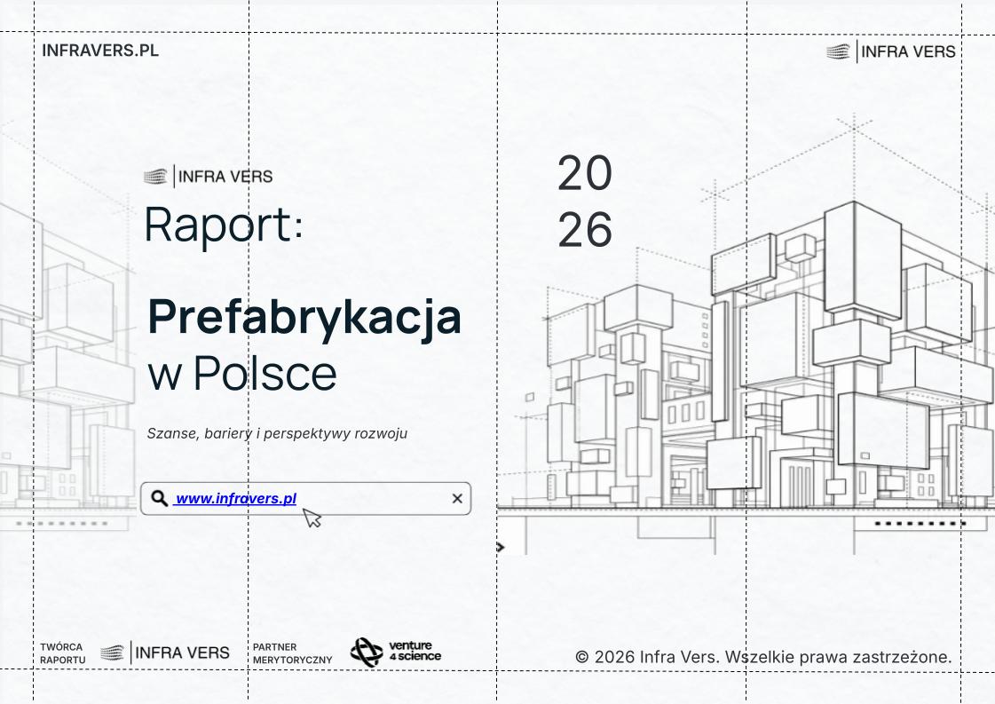 Raport: Prefabrykacja w Polsce — okładka w formacie A4 poziomym